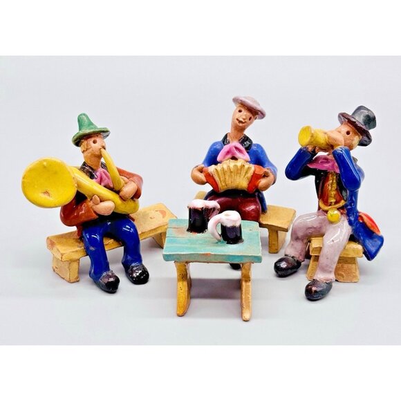 Vintage Redware Polka Band Musician Figurines Beer Tuba Trumpet Accordion Czech - Picture 1 of 16
